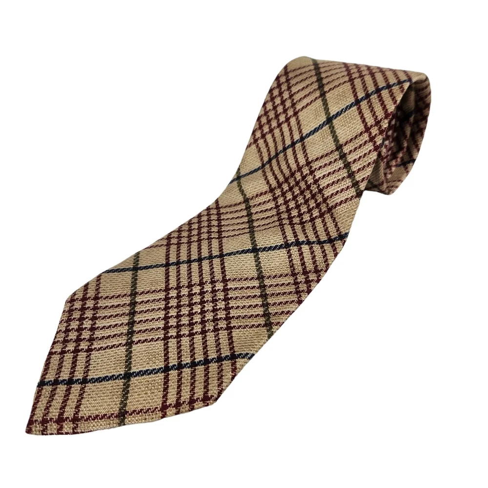 Tommy Hilfiger Vintage 90's 100% Silk Brown Burgandy Plaid Houndstooth Neck Tie